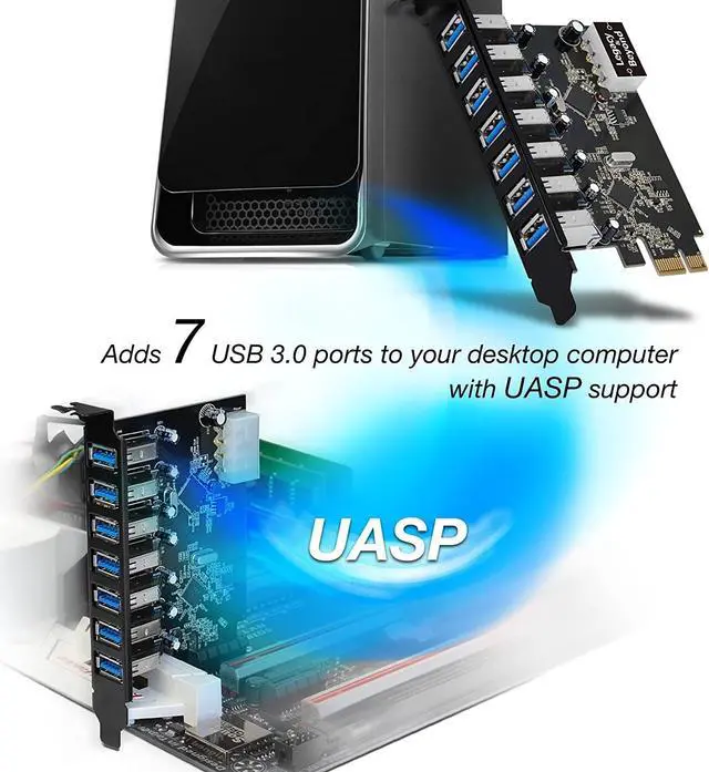 Alt view image 6 of 7 - Legacy and Beyond Series PCIe to USB 3.0 7-Port PCI Express Card (External PCIe Host Card), Supports UASP