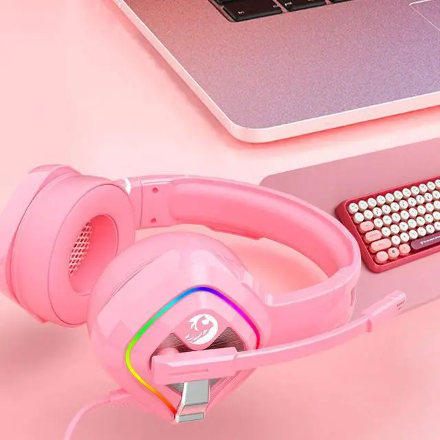 Alt view image 7 of 7 - ZIUMIER Pink Gaming Headset PS4 Headset, Xbox One Headset with Noise Canceling Mic and RGB Light, PC Headset with Stereo Surround Sound, Over-Ear Headphones for PC, PS4, PS5,Xbox One, Laptop (Pink)