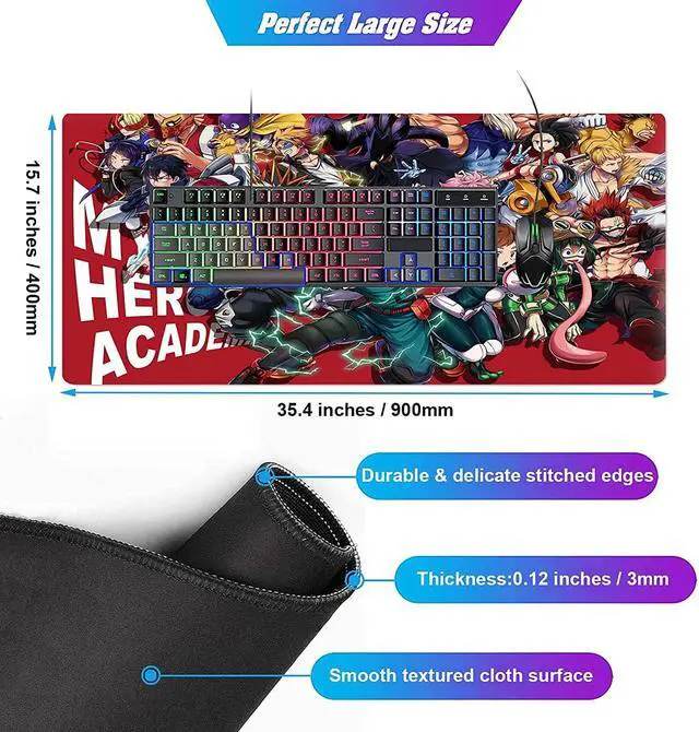 Alt view image 2 of 7 - Anime Mouse Pad My Hero Academia Characters,Extra Large Gaming Mousepad Laptop Desk Pad Mat,Non-Slip Rubber Base,Stitched Edges,Smooth Fabric,Computer Keyboard & Mice Combo Pads 35.4x15.7 inch