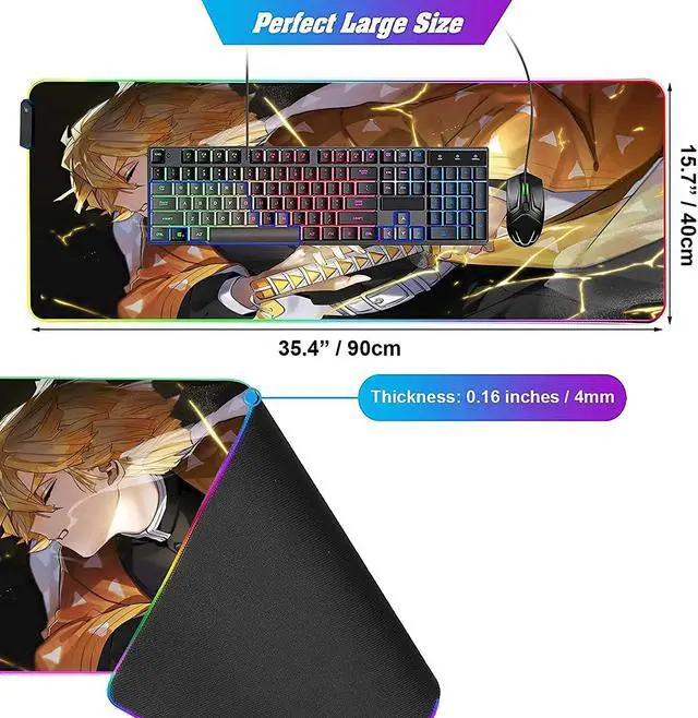 Alt view image 3 of 7 - RGB Mouse pad Anime Zenitsu Agatsuma Custom Design Mousepad,Mouse Pads with Non-Slip Rubber Base,Stitched Edges Mouse mat,Washable Desk pad for Computer Keyboard mice Laptop & PC,35.4x15.7 inch