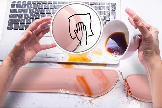Alt view image 5 of 7 - iFine Upgrade Cleanable PU Leather Keyboard Wrist Rest Pad & Mouse Wrist Cushion Support for School, Office, Home, Computer, Laptop, Mac, Waterproof Lightweight Comfortable Pain Relief Typing -Pink