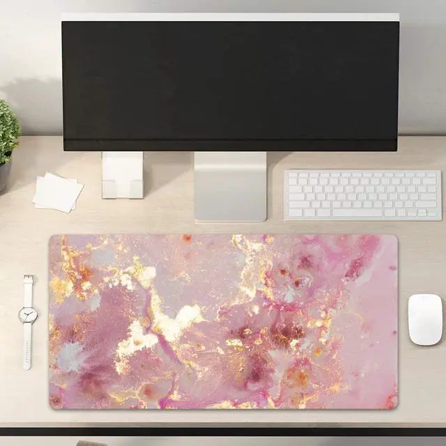 Alt view image 2 of 6 - QIYI Large Mouse Pad Cute Pink Desk Mat for Desktop Women Girls PU Leather Desk Pad Waterproof Gaming Mousepad Rose Gold Marble Computer Protector Writing Pad for School Office Home 31.5 x 15.7