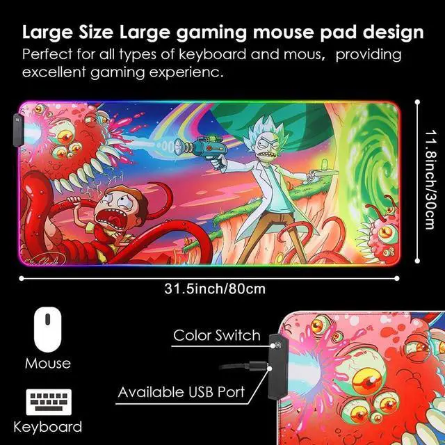 Alt view image 2 of 6 - RGB Mouse Pad LED Light Gaming Mouse Pad with Rubber Base Colorful Computer Carpet Desk Mat for PC Laptop (31.5 11.8 inch) (80x30 rggun)