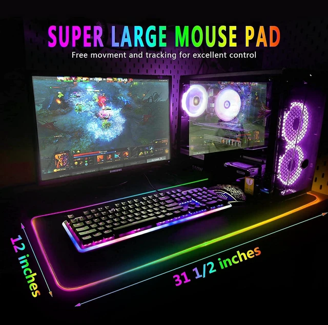 Alt view image 2 of 7 - 31.5"X12" RGB Gaming Mouse Pad, Large LED Mousepad with 11 Lighting Modes, Soft Non-Slip Rubber Base Mouse Mat for Computer Desk Keyboard, Waterproof XL Gaming Mousepad.