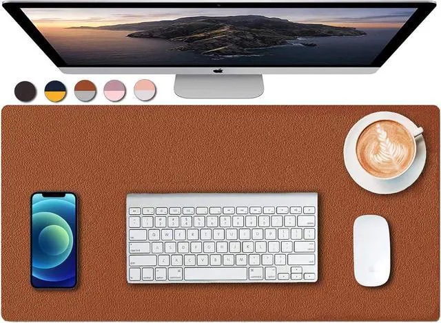 Main image of Dual Sided PU Leather Desk Pad, Mouse Pad, Office Desk Mat, Non-Slip Laptop Desk Pad, Waterproof Desk Writing Pad for Office and Home (23.6" x 11.8", Brown+Silver)