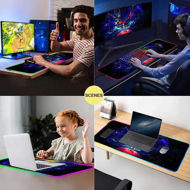 Alt view image 7 of 7 - Anime Mouse Pad RGB Night Sky Space Stars,12 Light Modes-Non-Slip Rubber Base Mousepad-Textured cloth design-Long Glowing Laptop Desk Pad,Computer Keyboard and Mice Combo Pads Mouse Mat-31.5x11.8 inch