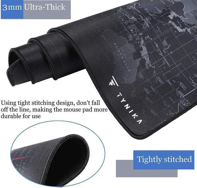 Alt view image 3 of 7 - TYNIKA Extended Large Gaming Mouse Pad (35.4x15.7 in, Worldmap) - XXL Mousepad with Anti Fray Stitched Edges & Non-Slip Rubber Base - Desk Pad Protector / Waterproof Mouse Mat for Work & Gaming