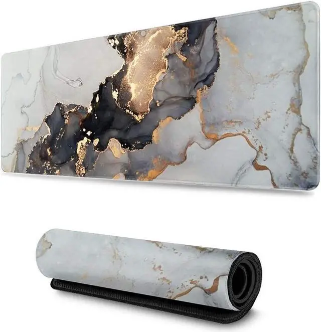 Main image of Black White Ink Marble Art Painting Gaming Mouse Pad Long Extended XL Mousepad Desk Pad Large Rubber Mice Pads Stitched Edges 31.5 X 11.8