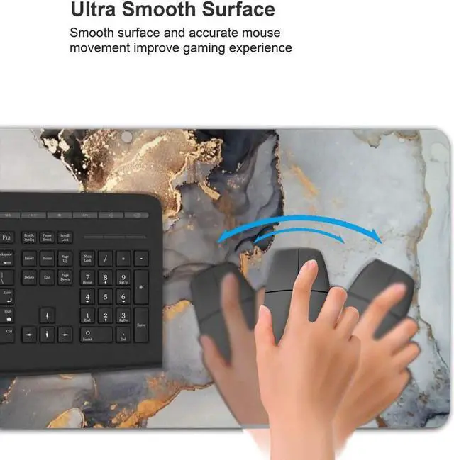 Alt view image 5 of 5 - Black White Ink Marble Art Painting Gaming Mouse Pad Long Extended XL Mousepad Desk Pad Large Rubber Mice Pads Stitched Edges 31.5 X 11.8
