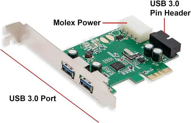 Alt view image 7 of 7 - Syba 2 External USB 3.0 Port and 19 Pin Internal Header PCIe 2.0 x1  4 Port USB 3.0 PCI-Express x1 Renesas D720201 Chipset Molex Power Input
