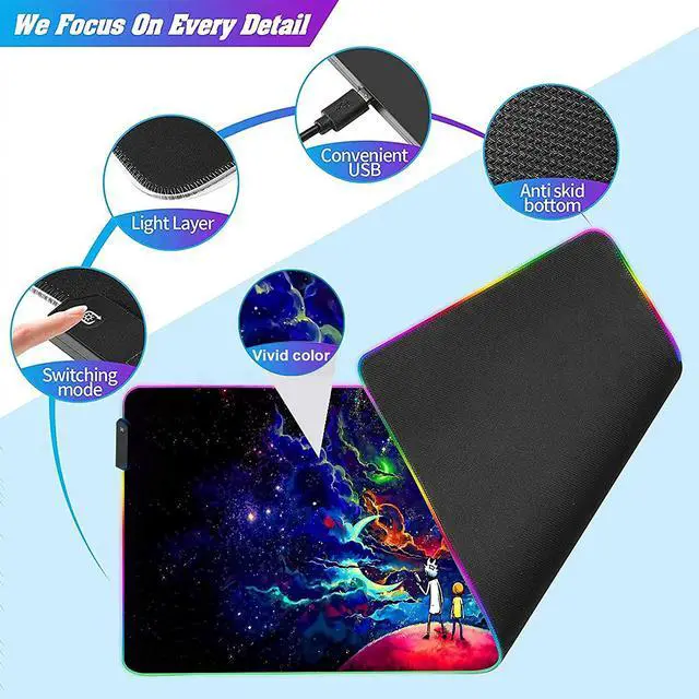 Alt view image 4 of 7 - Anime Mouse Pad RGB Night Sky Space Stars,12 Light Modes-Non-Slip Rubber Base Mousepad-Textured cloth design-Long Glowing Laptop Desk Pad,Computer Keyboard and Mice Combo Pads Mouse Mat-31.5x11.8 inch