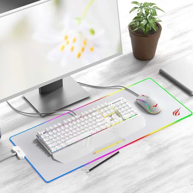 Alt view image 7 of 7 - Havit RGB Gaming Mouse Pad Soft Non-Slip Rubber Base Mouse Mat for Laptop Computer PC Games (31.5 X 11.8 X 0.16 inches, White)