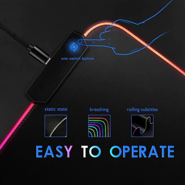Alt view image 6 of 7 - 31.5"X12" RGB Gaming Mouse Pad, Large LED Mousepad with 11 Lighting Modes, Soft Non-Slip Rubber Base Mouse Mat for Computer Desk Keyboard, Waterproof XL Gaming Mousepad.