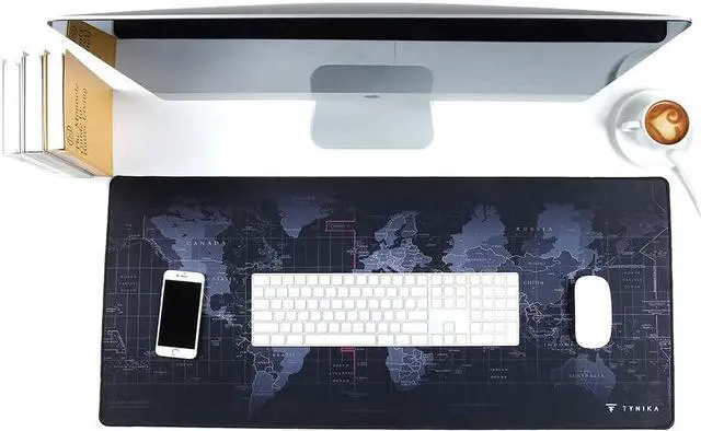 Alt view image 6 of 7 - TYNIKA Extended Large Gaming Mouse Pad (35.4x15.7 in, Worldmap) - XXL Mousepad with Anti Fray Stitched Edges & Non-Slip Rubber Base - Desk Pad Protector / Waterproof Mouse Mat for Work & Gaming