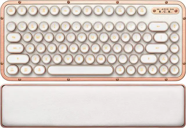 Main image of Azio Retro Compact Keyboard (Posh) - Bluetooth Wireless/USB Wired Vintage Backlit White Leather Mechanical Keyboard with Arm Rest for Mac and PC (MK-RCK-L-02-US)