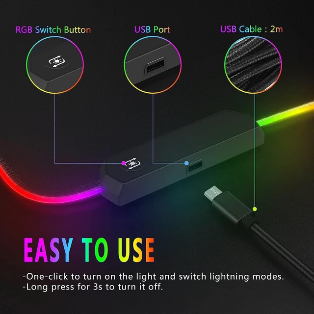 Alt view image 5 of 7 - 31.5"X12" RGB Gaming Mouse Pad, Large LED Mousepad with 11 Lighting Modes, Soft Non-Slip Rubber Base Mouse Mat for Computer Desk Keyboard, Waterproof XL Gaming Mousepad.