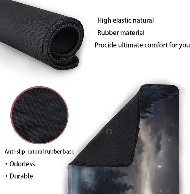 Alt view image 4 of 7 - Forest Extra Large Black Gaming Mouse Pad Non-Slip Rubber Base Giant Mountain Mousepad 35.4×15.7in with Stitched Edge Waterproof Keyboard Pads Computer Desk Laptop Mat for Work Game Office Home