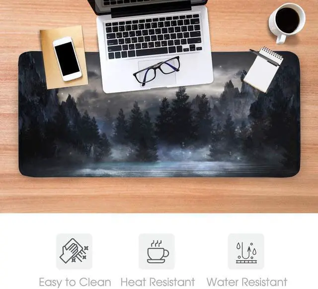 Alt view image 6 of 7 - Forest Extra Large Black Gaming Mouse Pad Non-Slip Rubber Base Giant Mountain Mousepad 35.4×15.7in with Stitched Edge Waterproof Keyboard Pads Computer Desk Laptop Mat for Work Game Office Home