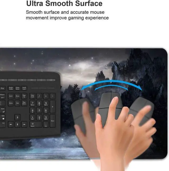 Alt view image 5 of 7 - Forest Extra Large Black Gaming Mouse Pad Non-Slip Rubber Base Giant Mountain Mousepad 35.4×15.7in with Stitched Edge Waterproof Keyboard Pads Computer Desk Laptop Mat for Work Game Office Home