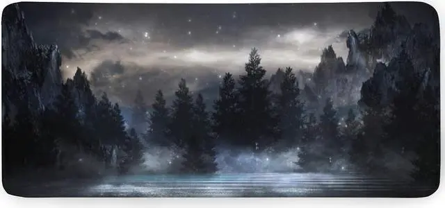 Alt view image 2 of 7 - Forest Extra Large Black Gaming Mouse Pad Non-Slip Rubber Base Giant Mountain Mousepad 35.4×15.7in with Stitched Edge Waterproof Keyboard Pads Computer Desk Laptop Mat for Work Game Office Home