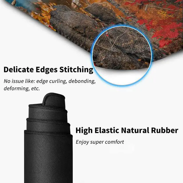 Alt view image 4 of 7 - Functional Desk Pad, Extended Large Gaming Mouse Pad with Stitched Edges, XXL Mouse Pad Large (31.5x11.8 Inch) w/ Brilliant Design, Desk Mat Keyboard Pad Non Slip Base - Red Maple Lake