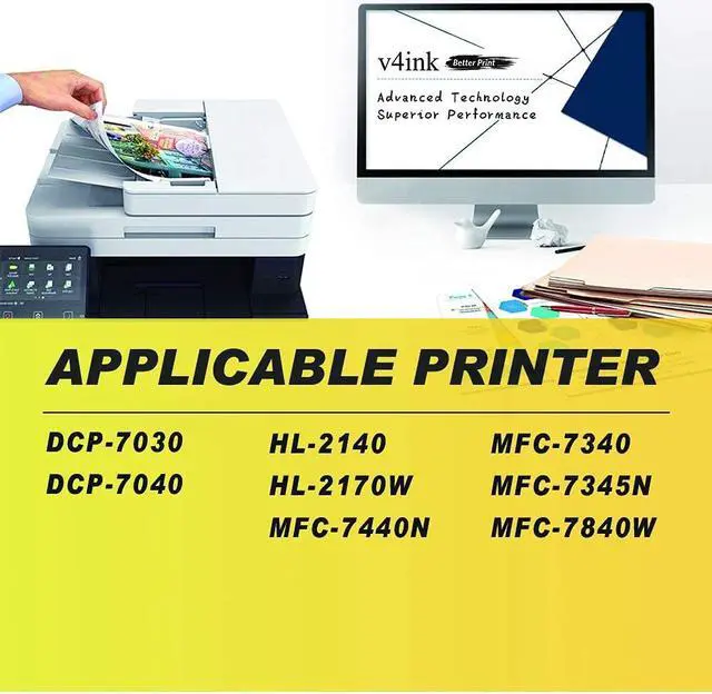Alt view image 2 of 6 - v4ink Compatible Toner Cartridge Replacement for Brother TN360 TN330 Work with HL-2140 HL-2170W DCP-7030 DCP-7040 MFC-7340 MFC-7345N MFC-7440N MFC-7840W Printer, 4-Pack