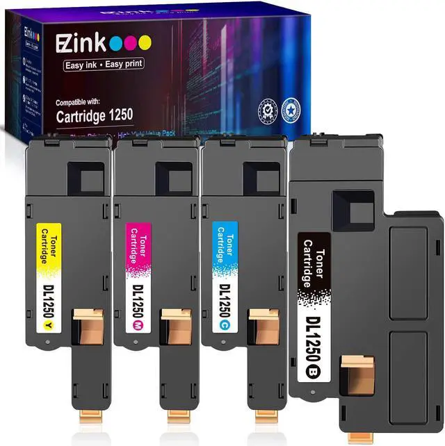 Main image of E-Z Ink (TM) Compatible Toner Cartridge Replacement For Dell 1250 810WH C5GC3 XMX5D WM2JC to use with 1250c C1760nw C1765nfw 1350cnw 1355cn 1355cnw printer (1 Black, 1 Cyan, 1 Magenta, 1 Yellow)4 Pack
