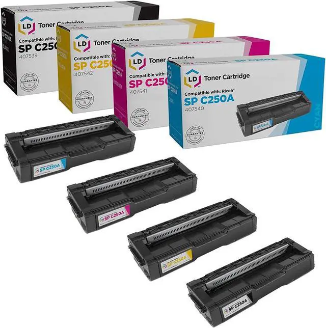 Main image of LD Products Compatible Toner Cartridge Replacement for Ricoh SP C250 (Black, Cyan, Magenta, Yellow, 4-Pack) for use in SP C250DN, SP C250SF, SP C261SFNw & SP C261DNw