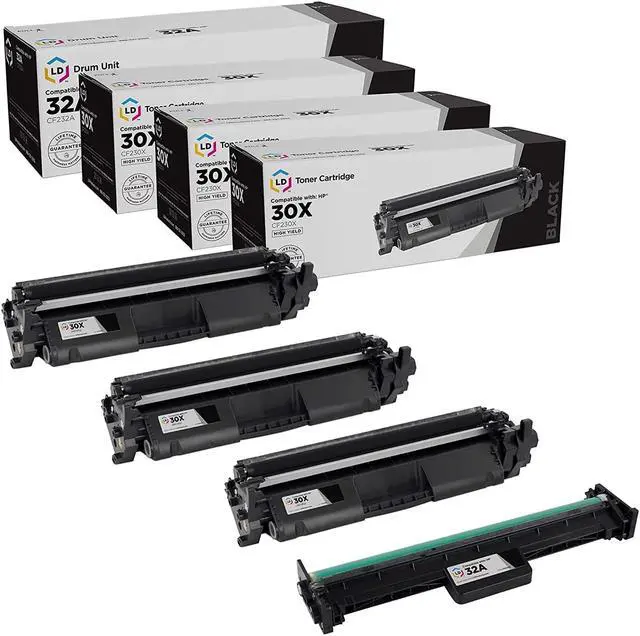 Main image of LD Products Compatible Toner & Drum Cartridge Replacement for HP 30X CF230X 30A Toner & 32A CF232A Drum for Laserjet Pro M203dw M203dn MFP M227fdw M227fdn Printer (3 Black Toners, 1 Drum, 4-Pack)