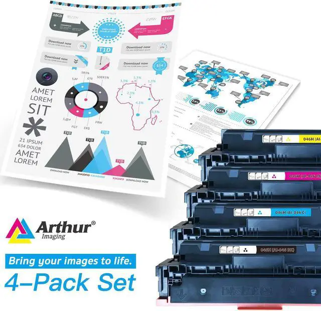 Alt view image 2 of 5 - Arthur Imaging Compatible Toner Cartridge Replacement for Canon 046 046H for Color ImageCLASS MF735Cdw LBP654Cdw MF731Cdw MF733Cdw Laser Printer (Black Cyan Magenta Yellow, 4-pk)