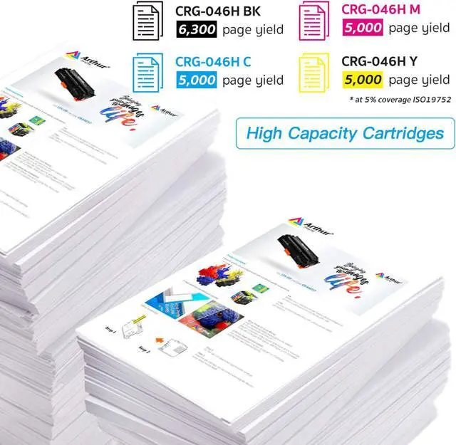 Alt view image 4 of 5 - Arthur Imaging Compatible Toner Cartridge Replacement for Canon 046 046H for Color ImageCLASS MF735Cdw LBP654Cdw MF731Cdw MF733Cdw Laser Printer (Black Cyan Magenta Yellow, 4-pk)