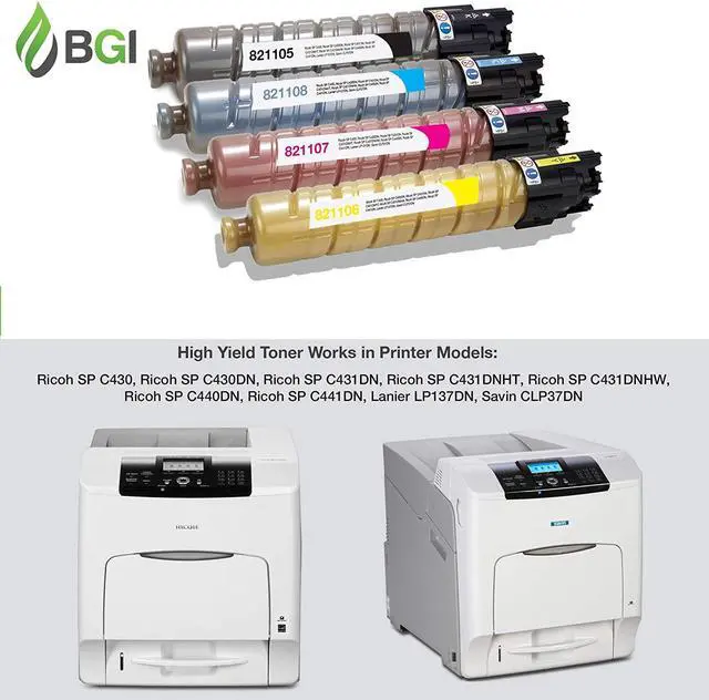 Alt view image 2 of 5 - BGI Compatible Replacement Toner for Ricoh Aficio SP C440DN SP C430DN SP C430 SP C431DN SP C441DN Toner Ink | 821105 821106 821107 821108| 4-Pack | High Yield