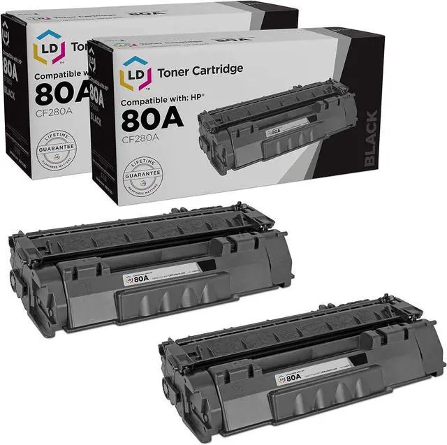 Main image of LD Compatible Replacements for Hewlett Packard CF280A HP 80A Set of 2 Black Laser Toner Cartridges for use in The ...