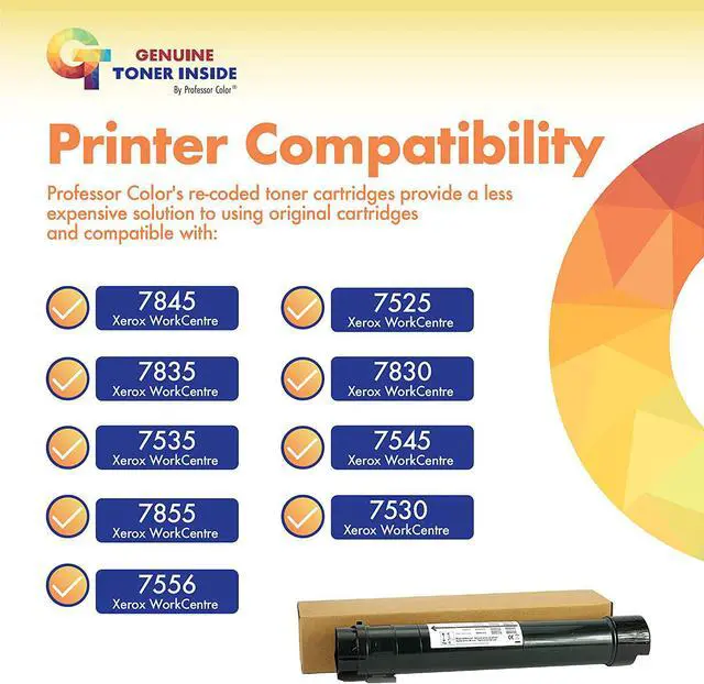 Alt view image 2 of 7 - Professor Color Re-Coded OEM Toner Cartridge Replacement for Xerox WorkCentre 7525 7530 7535 7545 7556 7830 7835 7845 7855 | 006R01513 006R01514 006R01515 006R01516, Toner Cartridge 4 Pack