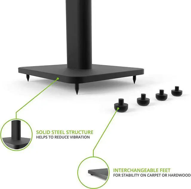 Alt view image 4 of 7 - Kanto SP26PL Universal Speaker Floor Stands for Bookshelf Speakers | 26 Tall | Two Sizes Rotating Top Plate w/Foam Padding | Carpet & Hardwood Feet | Hidden Cables | ¼-20 Mounting | Pair | Black