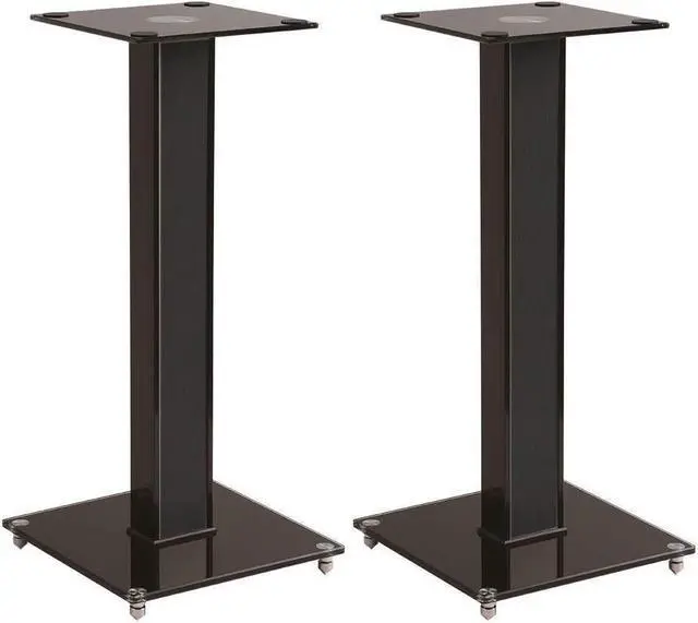 Alt view image 5 of 8 - Monoprice Elements Speaker Stand - 18 Inch (Pair) With Cable Management, Strong Tempered Glass Base With Floor Spikes