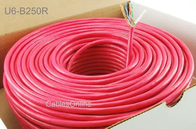 Alt view image 2 of 3 - CablesOnline, 250FT Solid CAT6E CMR 550-Mhz, High-Performance 23-AWG Copper Bulk Cable, Red, U6-B250R