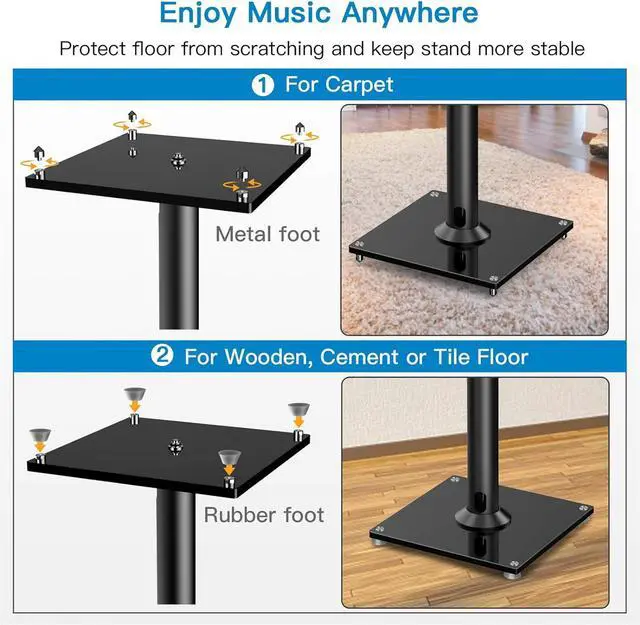 Alt view image 5 of 7 - Universal Floor Speaker Stands 26 Inch for Surround Sound Klipsch Sony Edifier Yamaha Polk & Other Bookshelf Speakers Weight up to 22lbs - 1 Pair
