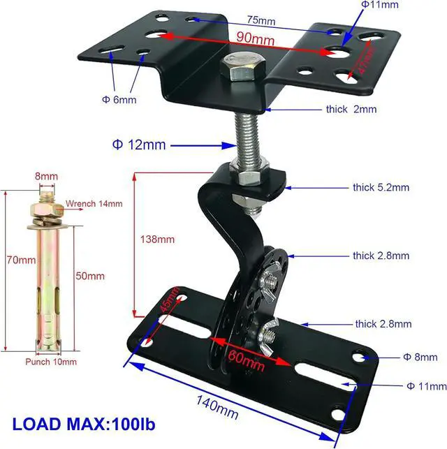 Alt view image 6 of 6 - Ceiling Speaker Mount,Swivel & Tilt, Speaker Ceiling Mount Bracket Compatible with Most 8" 10" 12" 15" Speakers,Hold up to 100lbs,SPS-506D (2 Packs Black)