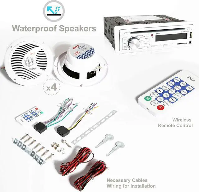 Alt view image 4 of 6 - Marine Stereo Receiver Speaker Kit - In-Dash LCD Digital Console Built-in Bluetooth & Microphone 6.5 Waterproof Speakers (4) w/ MP3/USB/SD/AUX/FM Radio Reader & Remote Control -PLCDBT85MRW