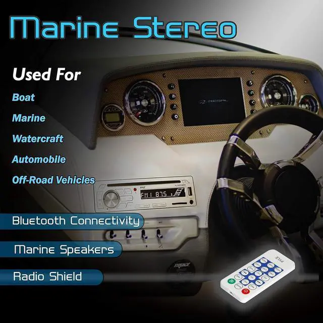 Alt view image 5 of 6 - Marine Stereo Receiver Speaker Kit - In-Dash LCD Digital Console Built-in Bluetooth & Microphone 6.5 Waterproof Speakers (4) w/ MP3/USB/SD/AUX/FM Radio Reader & Remote Control -PLCDBT85MRW
