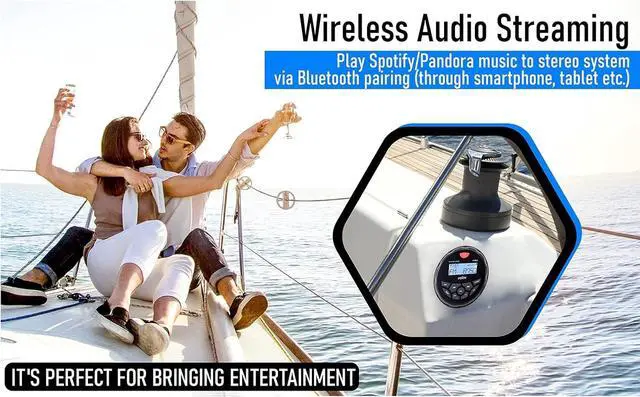 Alt view image 7 of 7 - Boat Bluetooth Marine Stereo Radio Boat Radio AM FM Tuner Bluetooth Streaming Music Digital Media on Boats Golf Cart ATV UTV and Spa Hot Tubs