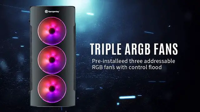 Alt view image 3 of 6 - ApexGaming S600PT ?SAVITAR ARGB Deluxe ?Mid Tower Gaming Case Pre-Installed LED 3 x ARGB Cooling Fan (Compatible ASUS/GBT/MSI MB) / Clear Tempered Glass SidePanel, DuskFilter & Rear Cooling Fan