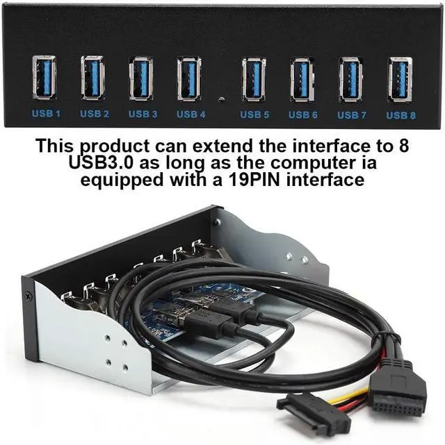 Alt view image 2 of 7 - Front Panel USB 3.0 Hub 8 Port,19 Pin to 8 Port USB 3.0 Hub for PC, 8 Ports Hub Optical Drive Extension Front Panel Adapter for PC Computer Case Front Bay