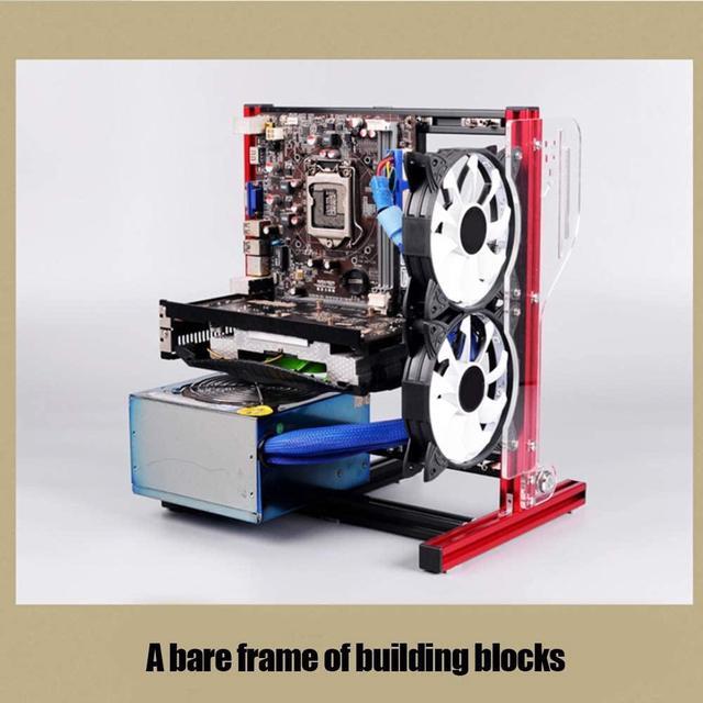 Alt view image 7 of 7 - M ATX/ATX/ITX Motherboard Chassis DIY Set,Computer Aluminum Open Air Frame Chassis Case, Vertical Overclocking Open Aluminum Frame Chassis Rack,Good Heat Dissipation(Red)