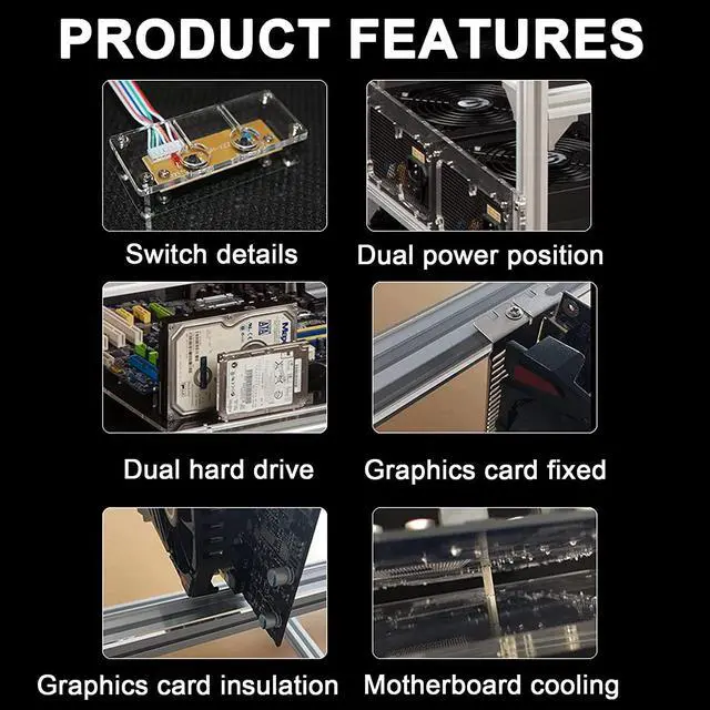 Alt view image 4 of 6 - Mining Frame, Steel Open Air Miner Mining Frame Rig Case, 8 GPU Miner Mining Rig Aluminum Stackable Open Air Case for Crypto Coin Currency Bitcoin Mining,Black