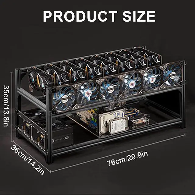 Alt view image 5 of 6 - Mining Frame, Steel Open Air Miner Mining Frame Rig Case, 8 GPU Miner Mining Rig Aluminum Stackable Open Air Case for Crypto Coin Currency Bitcoin Mining,Black