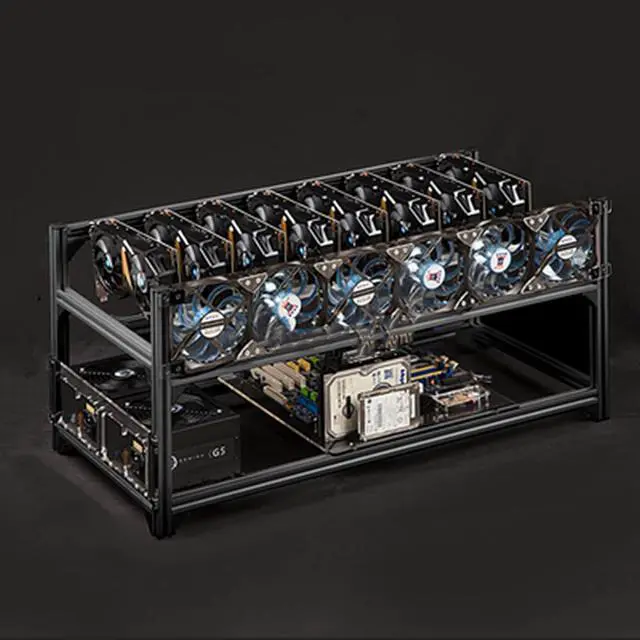 Alt view image 6 of 6 - Mining Frame, Steel Open Air Miner Mining Frame Rig Case, 8 GPU Miner Mining Rig Aluminum Stackable Open Air Case for Crypto Coin Currency Bitcoin Mining,Black