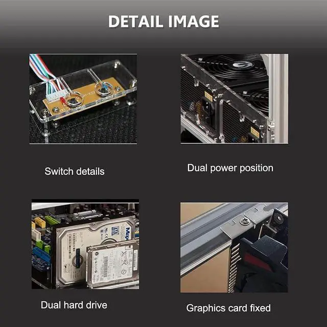 Alt view image 5 of 7 - YJYGR Bitcoin Mining 6 GPU Frame, Dual Power Aluminum Mining Rig Open Air Case Stackable, Mining Rig Chassis Server Rack for Ethereum 25 14 14in