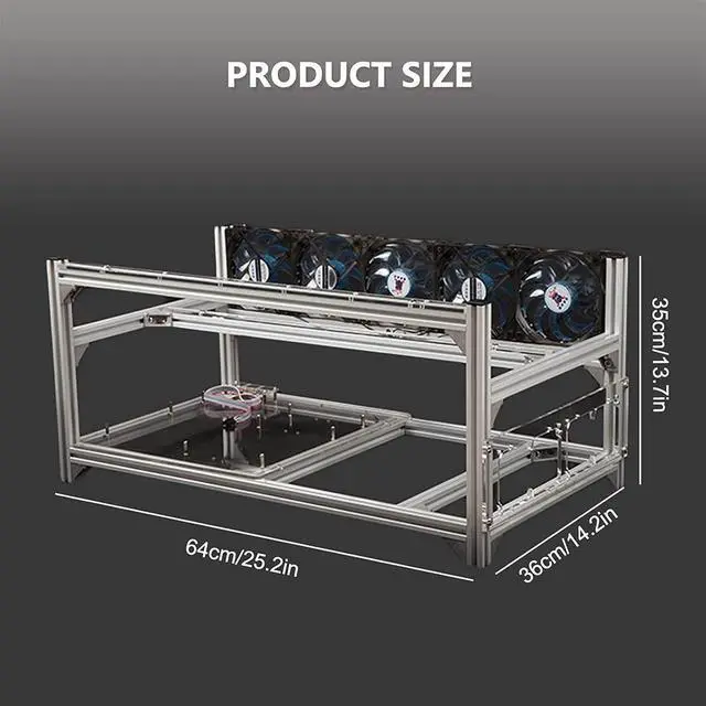 Alt view image 6 of 7 - YJYGR Bitcoin Mining 6 GPU Frame, Dual Power Aluminum Mining Rig Open Air Case Stackable, Mining Rig Chassis Server Rack for Ethereum 25 14 14in